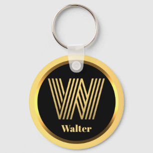 W Guld Monogrammed Brev Personlig Keychain Nyckelring