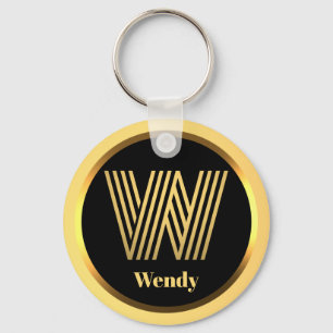 W Guld Monogrammed Brev Personlig Keychain Nyckelring