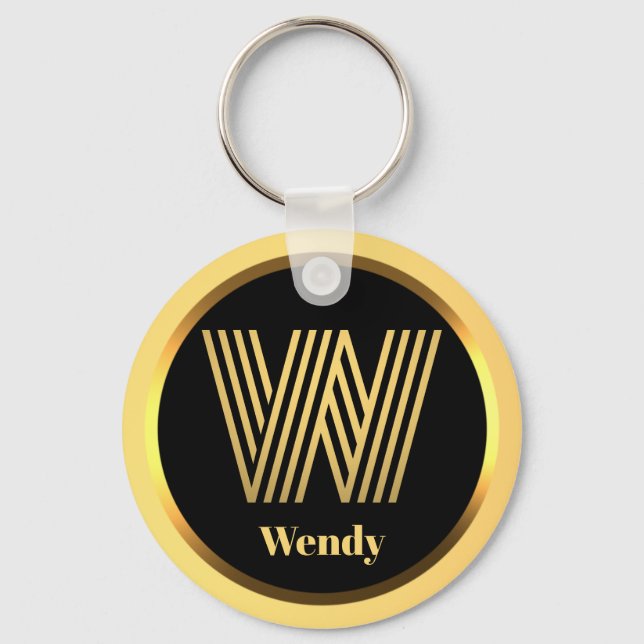 W Guld Monogrammed Brev Personlig Keychain Nyckelring (Framsida)