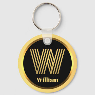 W Guld Monogrammed Brev Personlig Keychain Nyckelring