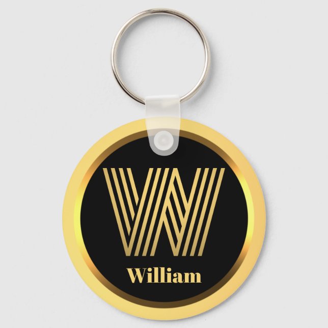 W Guld Monogrammed Brev Personlig Keychain Nyckelring (Framsida)