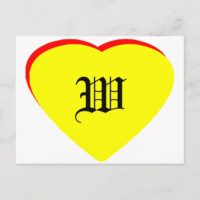 "W" Heart Gult Red Wedding bjudande MUSEUM Inbjudan Vykort (Framsida)