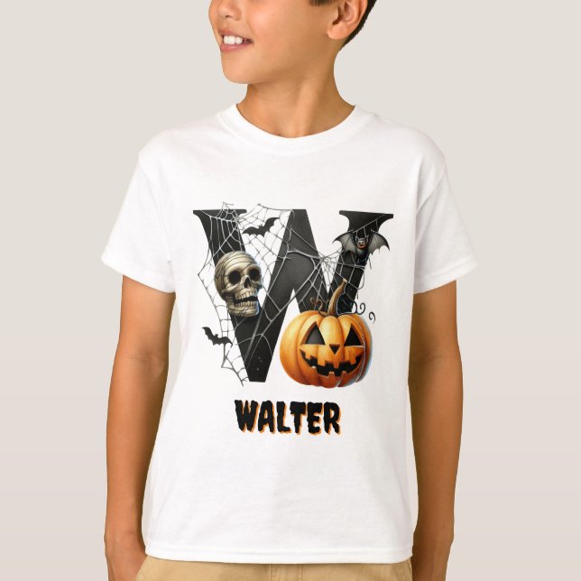 W Initial Bus eller godis Halloween T Shirt (Framsida)