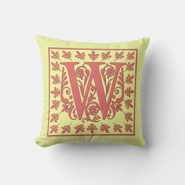 W INITIAL PILLOW - Rosa W på GULTENS bakgrund Kudde (Framsida)