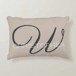 W Initialt Trendigt Taupe Tan Monogram Neutral Prydnadskudde