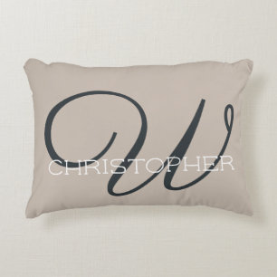  W Initialt Trendigt Taupe Tan Monogram  Neutral Prydnadskudde