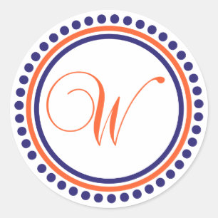 W Monogram (blå/Orange prickcirkel) Runt Klistermärke