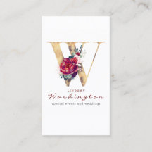 W Monogram Burgundy Red Flowers och Guld Glitter