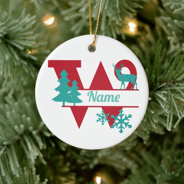 W Monogram Initial jul Träd Ornament i Helgdag (Träd)