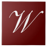 W Monogram Initial Vit på Vinröd Kakelplatta<br><div class="desc">Klassisk Vit Bokstavsmonogram på Mörkröd Bakgrund, W.</div>