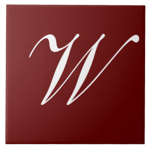W Monogram Initial Vit på Vinröd Kakelplatta
