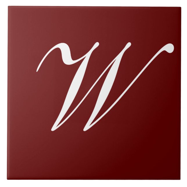 W Monogram Initial Vit på Vinröd Kakelplatta (Framsidan)