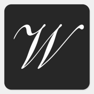 W Monogram initial White on Black Fyrkantigt Klistermärke