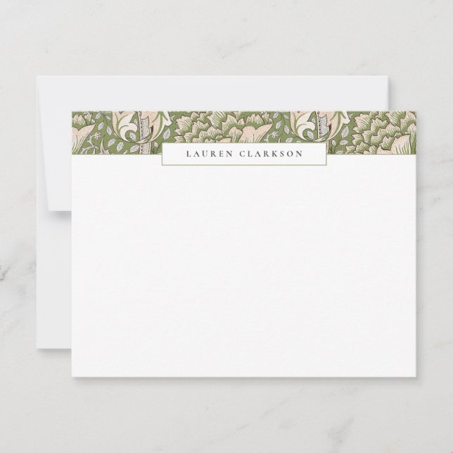 W. Morris Green Floral Top Border Stationery card Inbjudningar (Framsida)