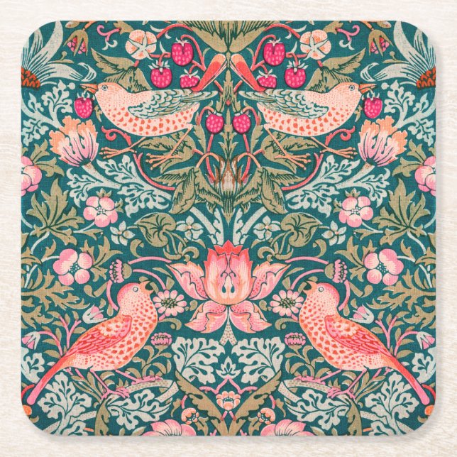 W Morris Pink Strawberry Thief Underlägg Papper Kvadrat (Framsidan)