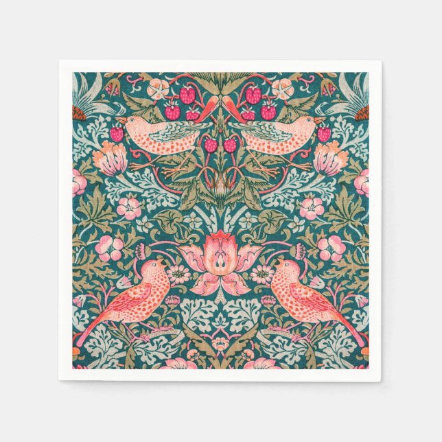 W Morris Rosa Strawberry Thief Pappersservett (Framsidan)