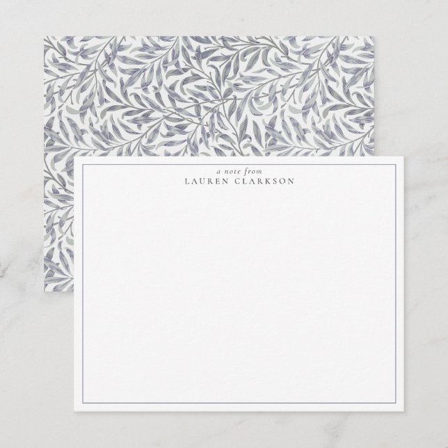 W. MORRIS WILLOW BOUGH BLUE NOTE CARD INBJUDNINGAR (Fram/baksida)