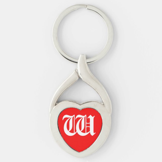 "W" Red Heart Keychain Twisted Heart Silverfärgad Nyckelring (Framsidan)