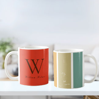 W Retro Rainbow Rand Anpassningsbar Initial Kaffemugg
