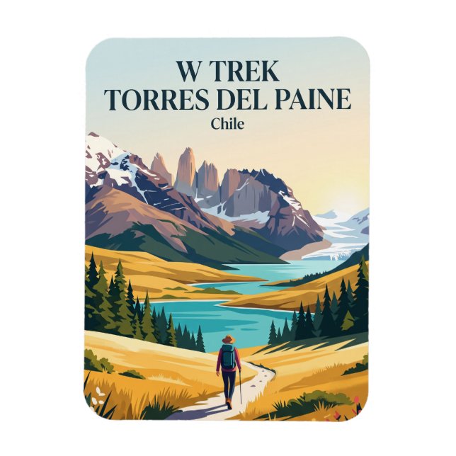 W-vandring Torres del Paine Chile Magnet (Vertikal)