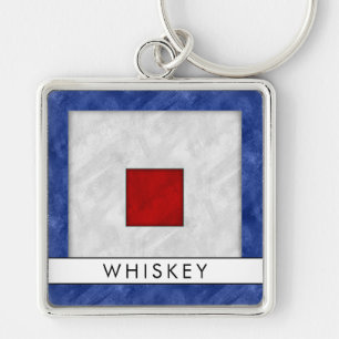 W Whiskey Nautical Signal Flagga + ditt namn Fyrkantig Silverfärgad Nyckelring
