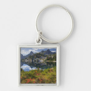 WA, Alpine Lakes Wilderness, Gem Lake, med Fyrkantig Silverfärgad Nyckelring