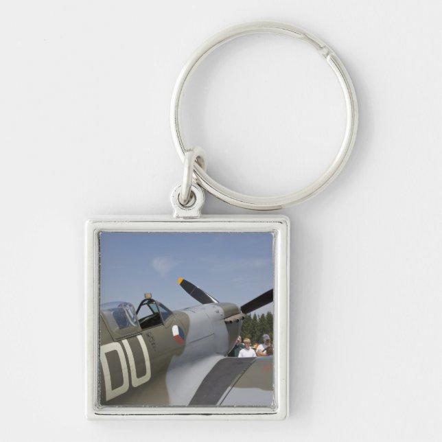 WA, Arlington, Arlington Fly-in, andra världskrige Fyrkantig Silverfärgad Nyckelring (Framsidan)