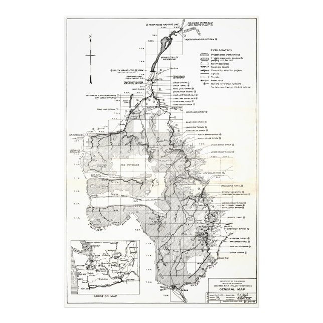 WA Columbia River - Coulee Dam Project Plan 1932 Fototryck (Framsidan)
