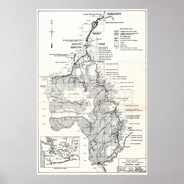 WA Columbia River - Coulee Dam Project Plan 1932 Poster (Framsidan)