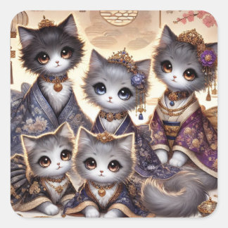 Wa-lolita Japanskt Royal Cat Family Fyrkantigt Klistermärke