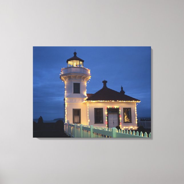 WA, Mukilteo, Mukilteo Lighthouse, etablerad Canvastryck (Framsida)