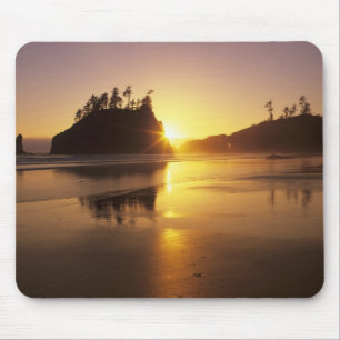 WA, Olympic NP, Second Beach vid solnedgång Musmatta