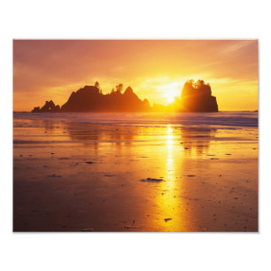 WA, Olympic NP, Shi Shi-stranden vid solnedgång, P Fototryck