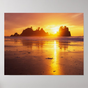 WA, Olympic NP, Shi Shi-stranden vid solnedgång, P Poster