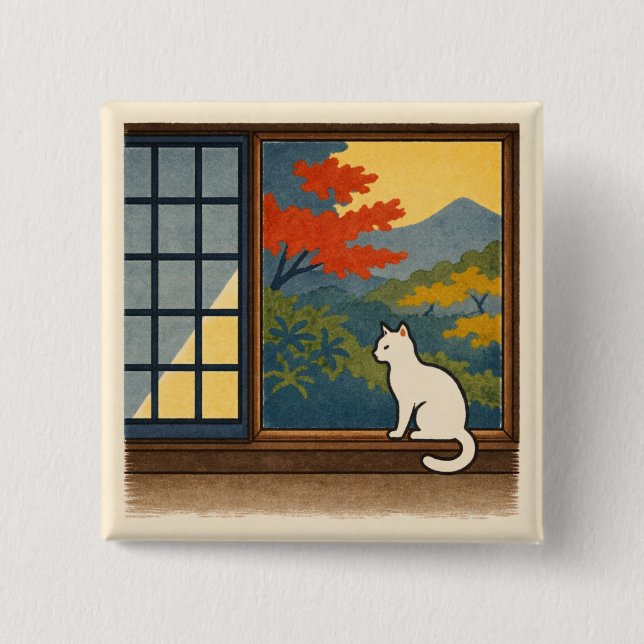 Wa – Quiet Window with White Cat Knapp (Framsida)