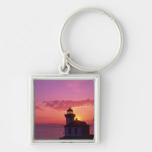 WA, San Juan Island, Lime Kiln Lighthouse, 1919, 2 Fyrkantig Silverfärgad Nyckelring