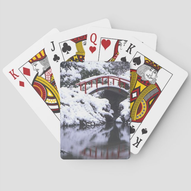 WA, Seattle, Månbro och damm efter vinter 2 Casinokort (Baksidan)