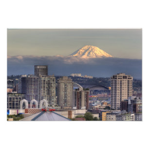 WA, Seattle, Mount Rainier från Kerry Park Fototryck