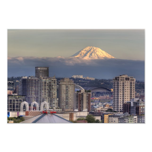 WA, Seattle, Mount Rainier från Kerry Park Fototryck (Framsidan)