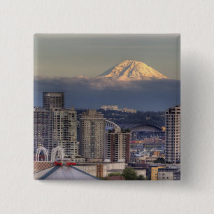 WA, Seattle, Mount Rainier från Kerry Park Knapp
