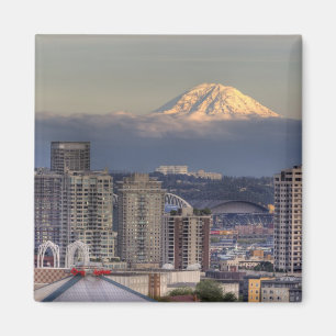 WA, Seattle, Mount Rainier från Kerry Park Magnet