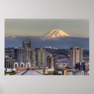 WA, Seattle, Mount Rainier från Kerry Park Poster