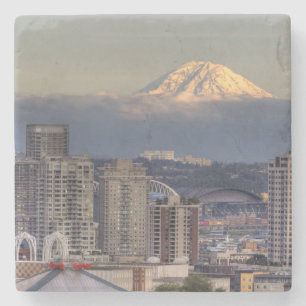 WA, Seattle, Mount Rainier från Kerry Park Underlägg Sten