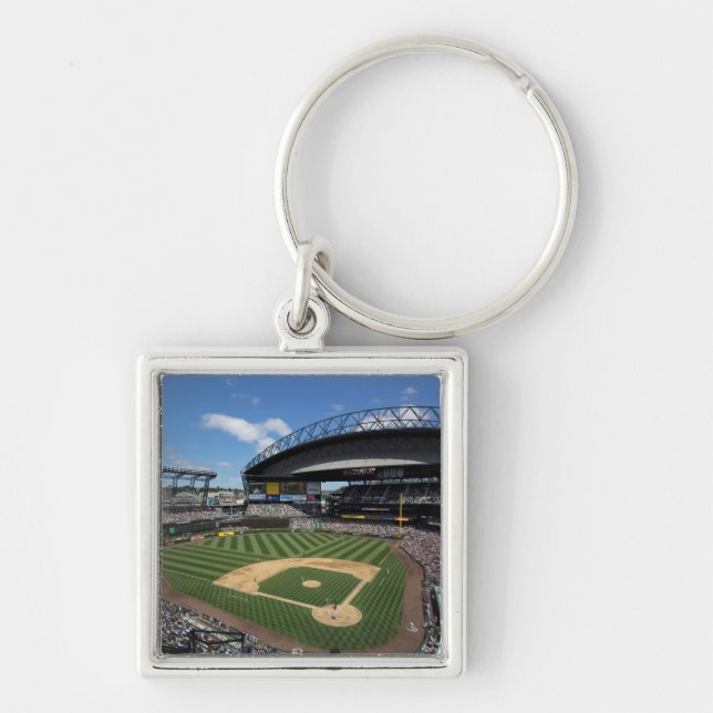 WA, Seattle, Safeco Field, Mariners baseboll Fyrkantig Silverfärgad Nyckelring (Framsidan)