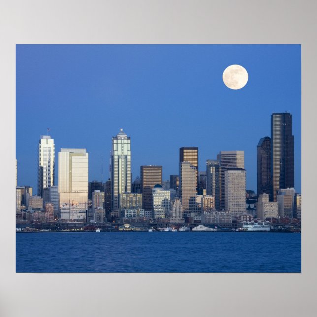 WA, Seattle, Seattle skyline och Elliott Bay 2 Poster (Framsidan)
