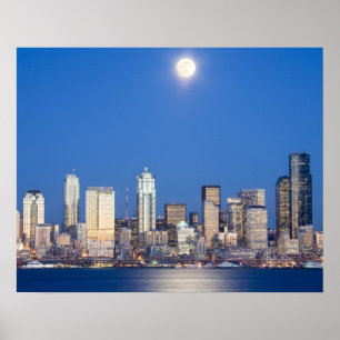 WA, Seattle, Seattle skyline och Elliott Bay 3 Poster