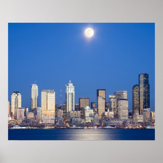WA, Seattle, Seattle skyline och Elliott Bay 3 Poster (Framsidan)