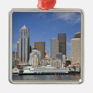 WA, Seattle, Seattle stadsbild med färja Julgransprydnad Metall