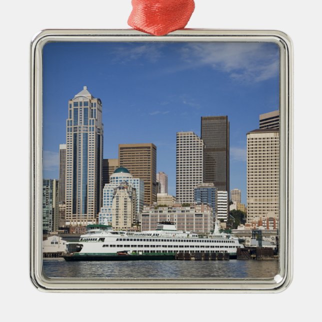 WA, Seattle, Seattle stadsbild med färja Julgransprydnad Metall (Framsidan)