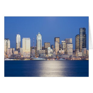 WA, Seattle, Seattle stadsbild och Elliott Bay, 2 Hälsningskort